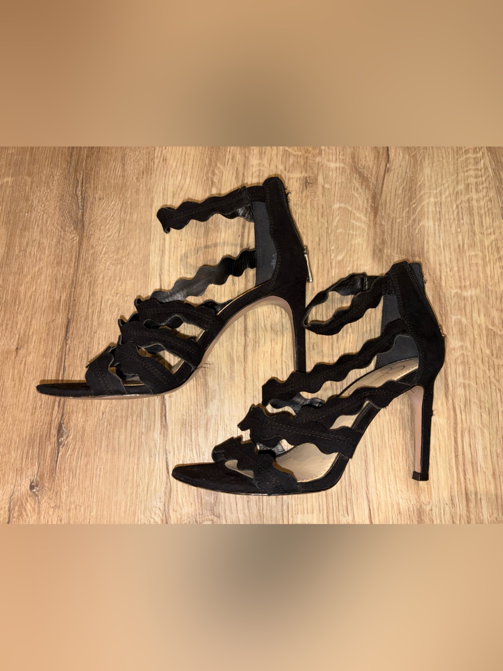 Jessica Simpson Black Wavy Strap High Heel Sandals